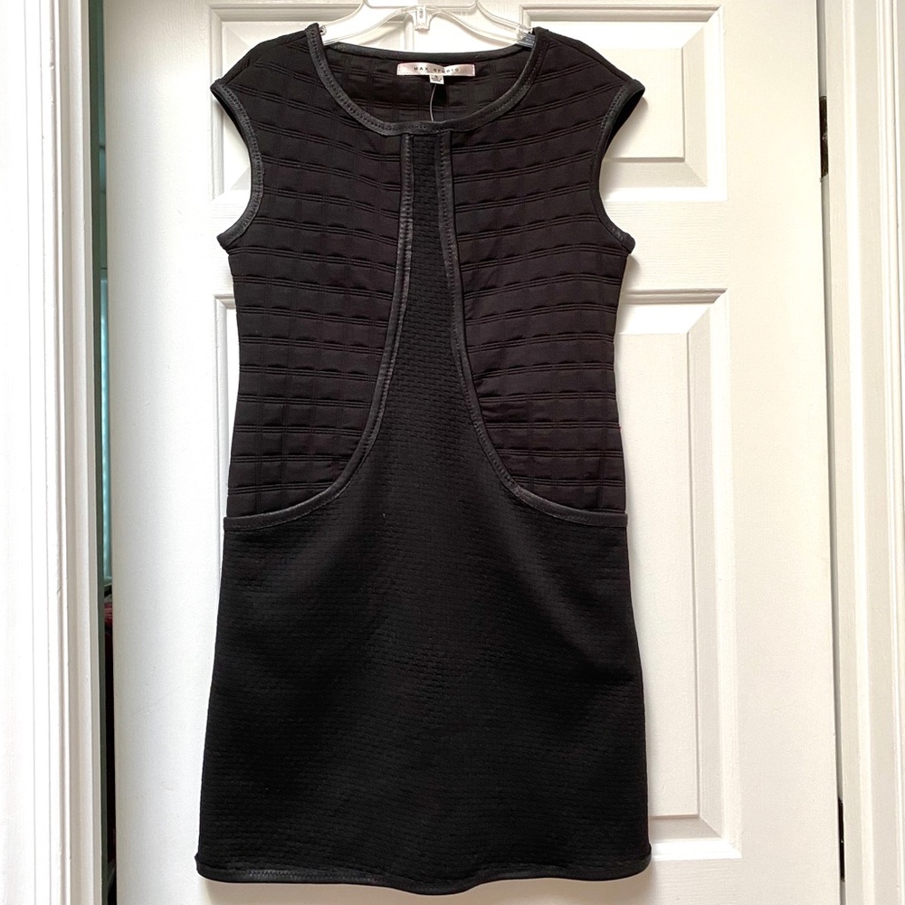 Max Studio Leather-Trimmed Textured Dress S